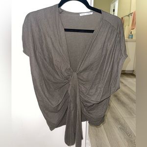 Zara front tie short sleeve top dark olive color